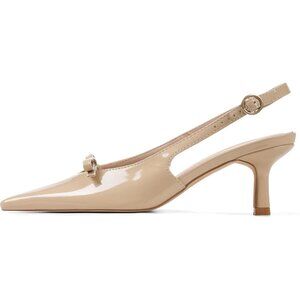 Women's Nude Slingback Kitten Heels Bow Ankle Strap Pointed Toe Heel Sexy
